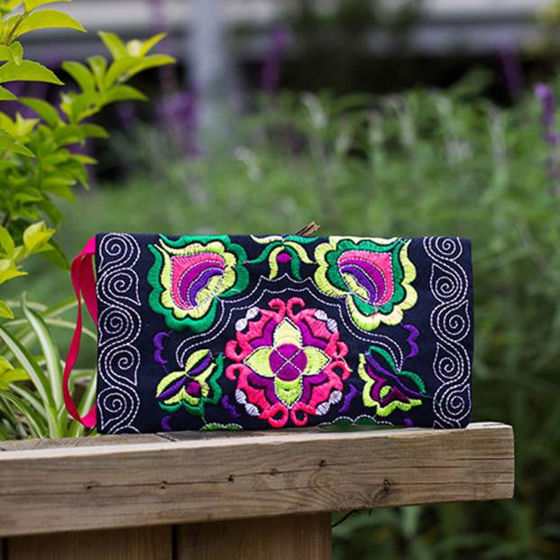 Women Ethnic Handmade Embroidered Wristlet Clutch Bag Vintage Purse Wallet