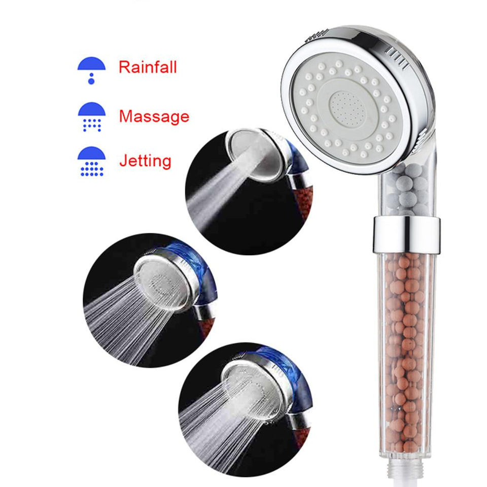 High Pressure Shower Head Bathroom Water Saving 3 Filter Ionic Filtration Heads