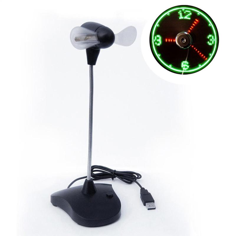 USB LED Cooling Flashing Clock Fan with Gooseneck for PC Laptop Notebook Desktop (Black)