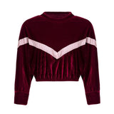 Simplee V shape splice velvet cropped top women sweatshirt Plus size o neck long sleeve casual pullovers Autumn winter warm tops